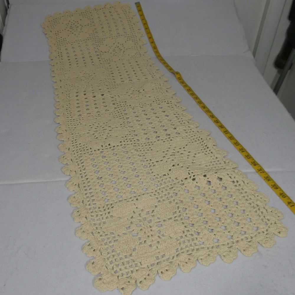 Handmade Table Runner 43x13 Cream Crochet Lace Vintage Cottagecore Farmhouse